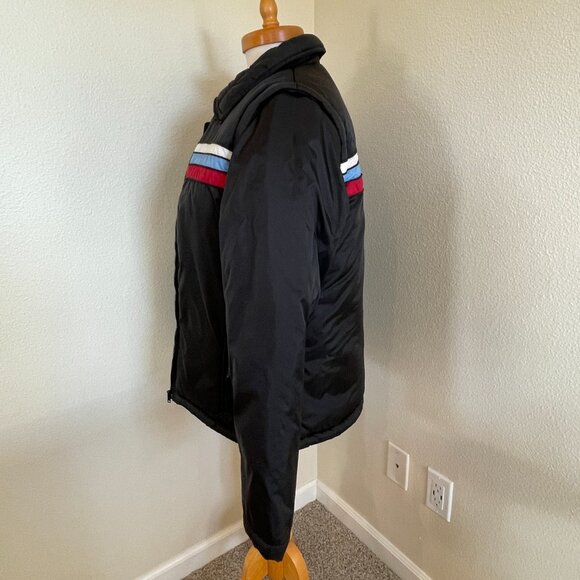 VTG Roxy Black Jacket/Vest White Blue Red Stripe Removable Sleeves L 90s Y2K - Picture 2 of 11